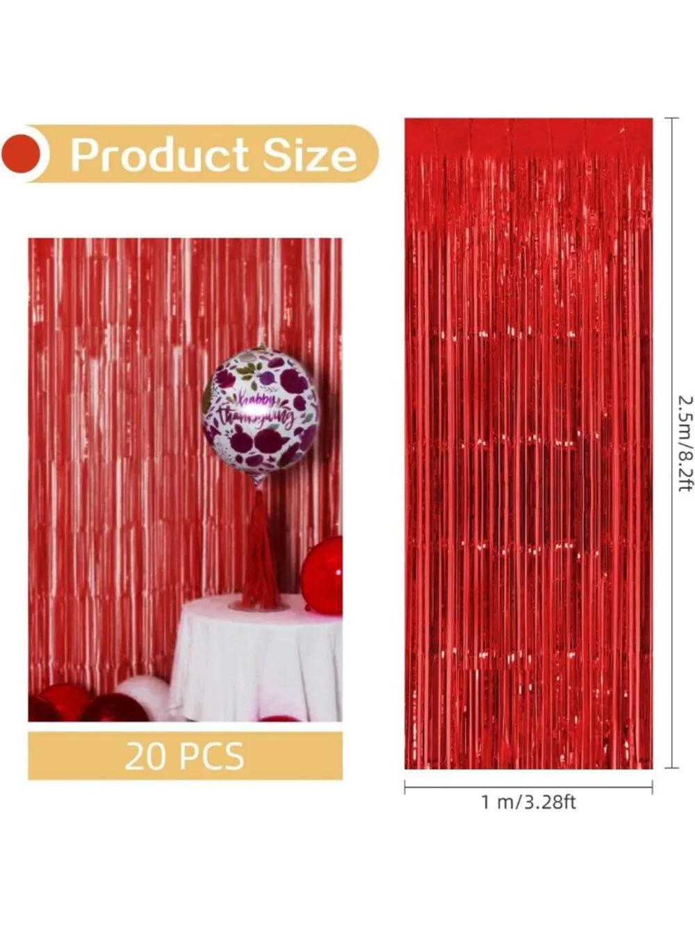 20 Pack Red Foil Fringe Curtains - Metallic Tinsel Streamer Backdrop for Parties